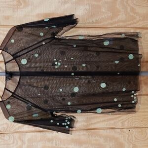 Poleci Green Glitter Polka Dots Sheer Mesh Short Sleeve Top Size 8